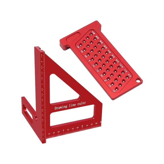 Triangle Ruler and T Hole Gauge Tool for Woodworking with Clear Etched Markings