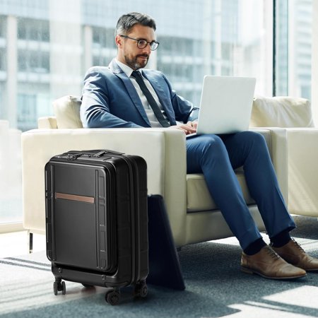 Lightweight Carry-on Luggage with TSA Lock, ABS+PC Hard Shell Suitcase for Business Travel, Black