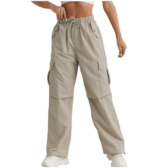 Women's Convertible Hiking Pants - Quick Dry Lightweight Cargo Trousers with Roll-Up Leg & Elastic High Waist Drawstring Khaki S