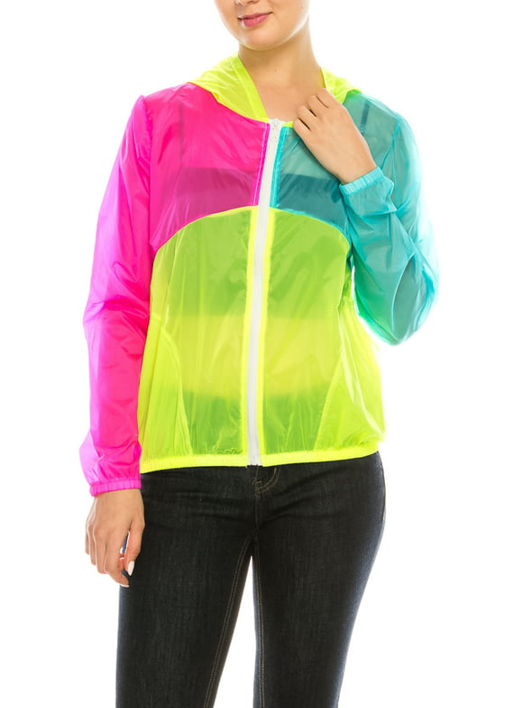 Lightweight Casual Hooded Neon Windbreaker Jacket | Sun Protection | Packable and Portable