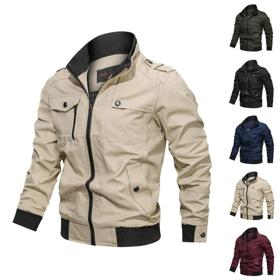 Lightweight Casual Jackets for Men 2025 Cotton Long Sleeve Collared Zip Up Hooded Jacket with Pockets Outerwear Coat