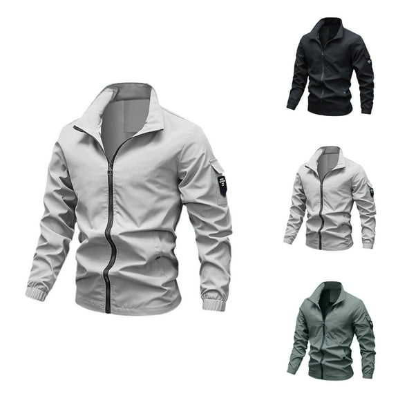 Lightweight Casual Jackets for Men 2025 Slim Fit Long Sleeve Collared Zip Up Jacket with Pockets Outerwear Coat