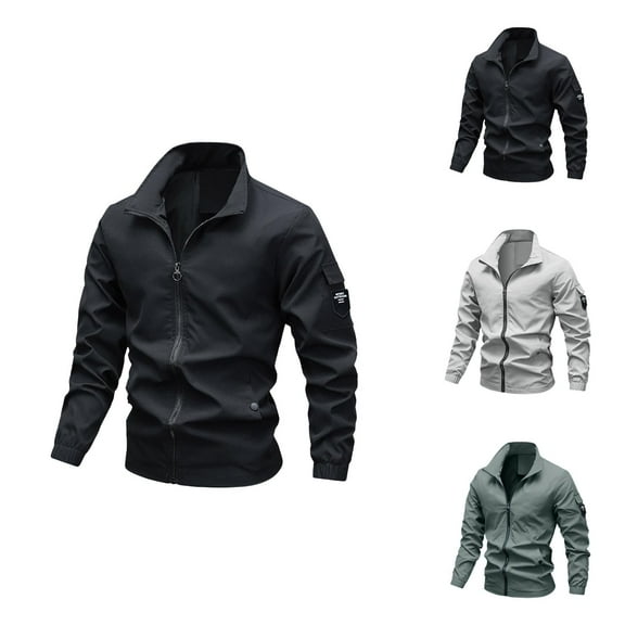 Lightweight Casual Jackets for Men 2025 Slim Fit Long Sleeve Collared Zip Up Jacket with Pockets Outerwear Coat