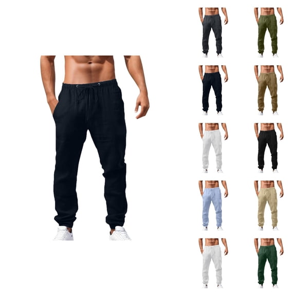 Lightweight Casual Pants for Men Spring Summer Elastic Waist Drawstring Loose Beach Pants with Pockets Trousers