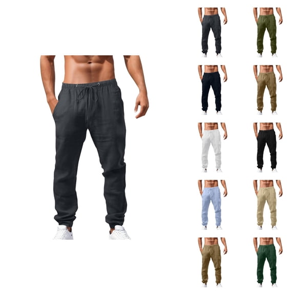 Lightweight Casual Pants for Men Spring Summer Elastic Waist Drawstring Loose Beach Pants with Pockets Trousers