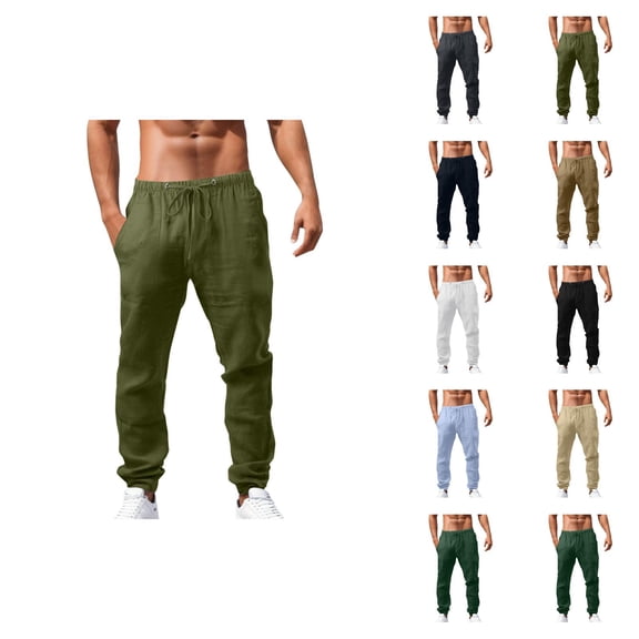 Lightweight Casual Pants for Men Spring Summer Elastic Waist Drawstring Loose Beach Pants with Pockets Trousers