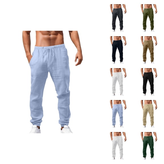 Lightweight Casual Pants for Men Spring Summer Elastic Waist Drawstring Loose Beach Pants with Pockets Trousers