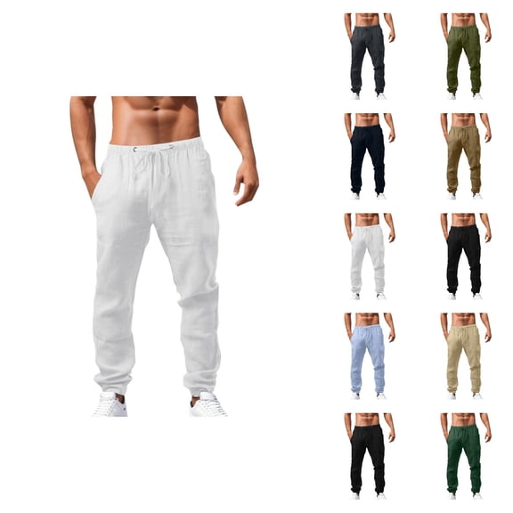 Lightweight Casual Pants for Men Spring Summer Elastic Waist Drawstring Loose Beach Pants with Pockets Trousers