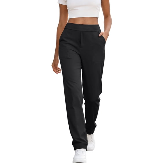 Lightweight Casual Pants for Womens Quick Dry Sweatpant Workout Athletic Travel Golf Work Trouser with Pockets (S, Black)