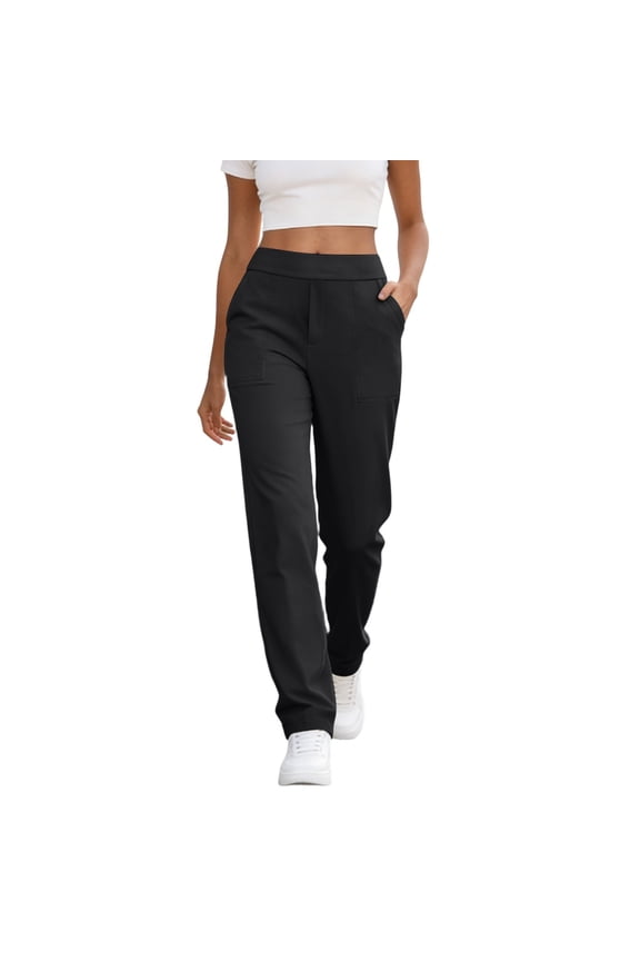 Lightweight Casual Pants for Womens Quick Dry Sweatpant Workout Athletic Travel Golf Work Trouser with Pockets (S, Black)