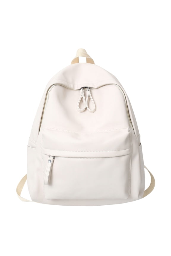 Lightweight Casual Unisex Backpack For School Solid Color Bookbags-Off-White