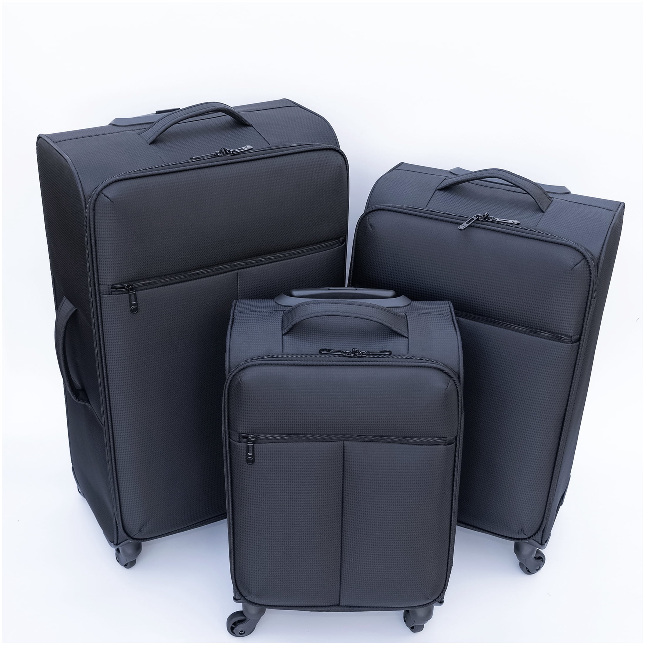 Lightweight Checked Luggage with Spinner Wheels, Durable Oxford Cloth Suitcase in Black
