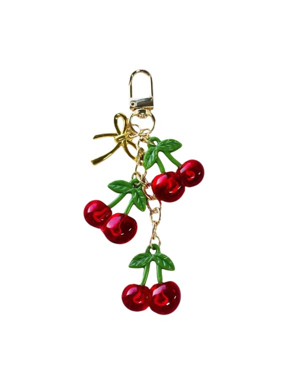 Lightweight Cherry Keyring Fruit Shape Keychain Purse Charm Stylish Backpack Accessory for Trendy Women and Teens