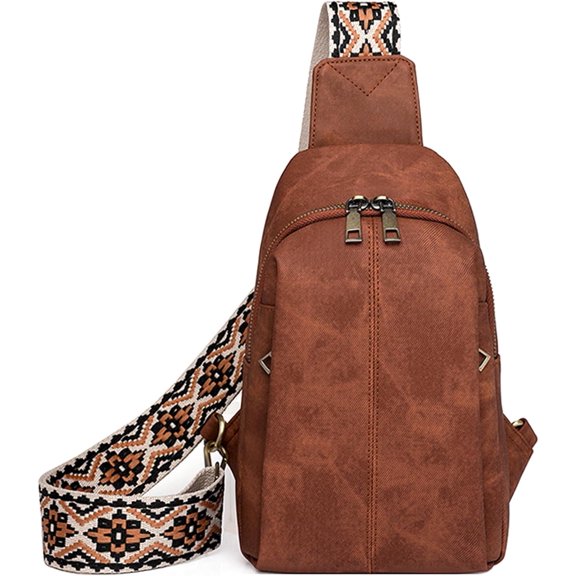 Lightweight Chest Bags for Women, Classics Sling Backpack PU Leather Ladies Casual Daypack for Travel Hiking Commuting (Brown)