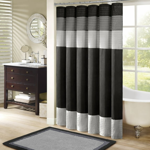 Lightweight Classic Shower Curtain,Faux Silk Shower Curtai,1 Pc Valance Curtains,Black