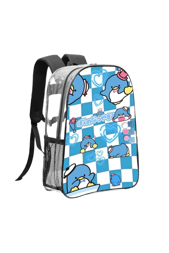 Lightweight Clear Transparent Backpack, YST25ZY Tuxedo Sam Wear Resistant PVC Backpack with Mesh Side Pockets for Daily Commute