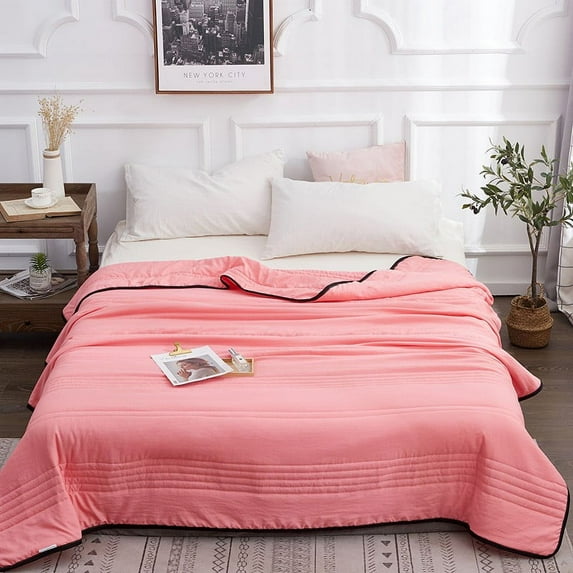 Lightweight Cold Bedding Comforter for All Season Summer Blanket Bed Blanket Skin Friendly Plain Print Washed Cotton Bed Blanket Cool Comforter Hot Sleeping Summer Comforter Ventilated Comforter