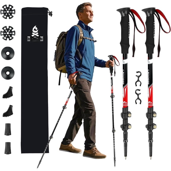 Lightweight Collapsible Trekking Poles for Hiking - 2 Pack Adjustable Hiking Poles, Walking Sticks for Skiing, Nordic Walking, Retractable Walking Sticks for Seniors, Women, Men
