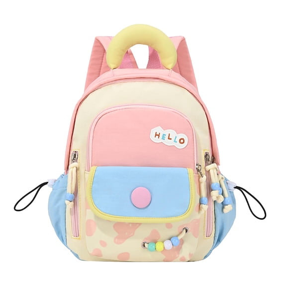Lightweight Color Contrast Mini Backpack with Bead Decor, Multi Compartment Portable Travel School Daily Shoulder Bag