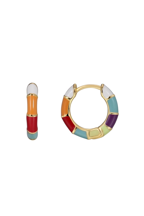 Lightweight Colored Hoop Earrings Gold Plated Bamboo Enamel Huggie Earrings For Women Gold Jewelry Daily Wear