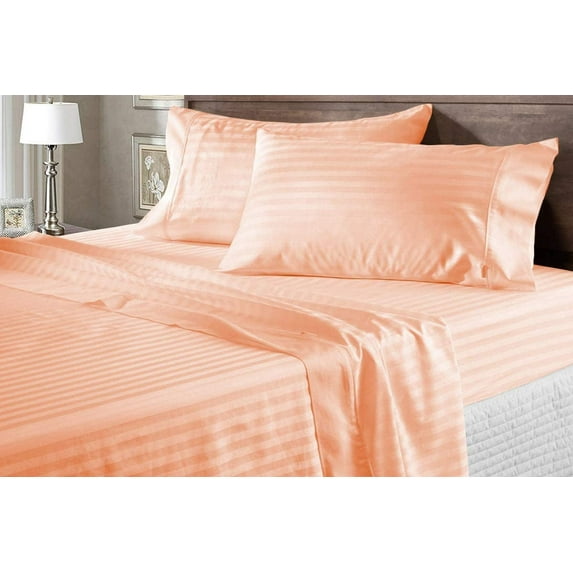 Lightweight & Comfortable 600 Thread Count 100% Egyptian Cotton Ultra Soft Cotton Rich Easy Care Sateen Sheets,Cal-King Size 4 Piece Sheet Set Fit 32" Inch to 34" Inch Deep Pocket {Peach Stripe}