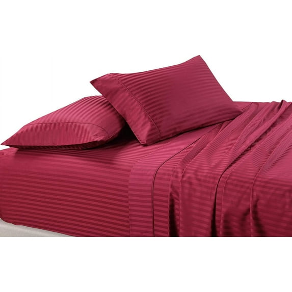 Lightweight & Comfortable 600 Thread Count 100% Egyptian Cotton Ultra Soft Cotton Rich Easy Care Sateen Sheets,King Size 4 Piece Sheet Set Fit 26" Inch to 30" Inch Deep Pocket {Stripe Burgundy}