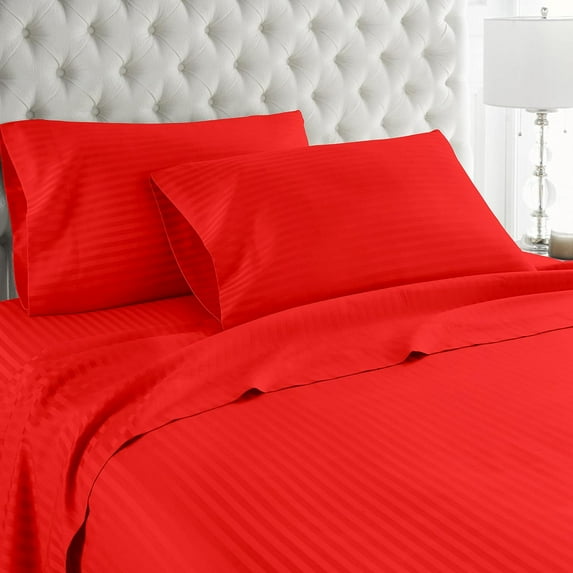 Lightweight & Comfortable 600 Thread Count 100% Egyptian Cotton Ultra Soft Cotton Rich Easy Care Sateen Sheets,Twin Size 4 Piece Sheet Set Fit 26" Inch to 30" Inch Deep Pocket {Red Stripe}