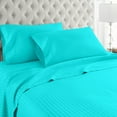 thumbnail image 1 of Lightweight & Comfortable 600 Thread Count 100% Egyptian Cotton Ultra Soft Cotton Rich Easy Care Sateen Sheets,Twin XL Size 4 Piece Sheet Set Fit 26" Inch to 30" Inch Deep Pocket {Turquoise Stripe}, 1 of 6