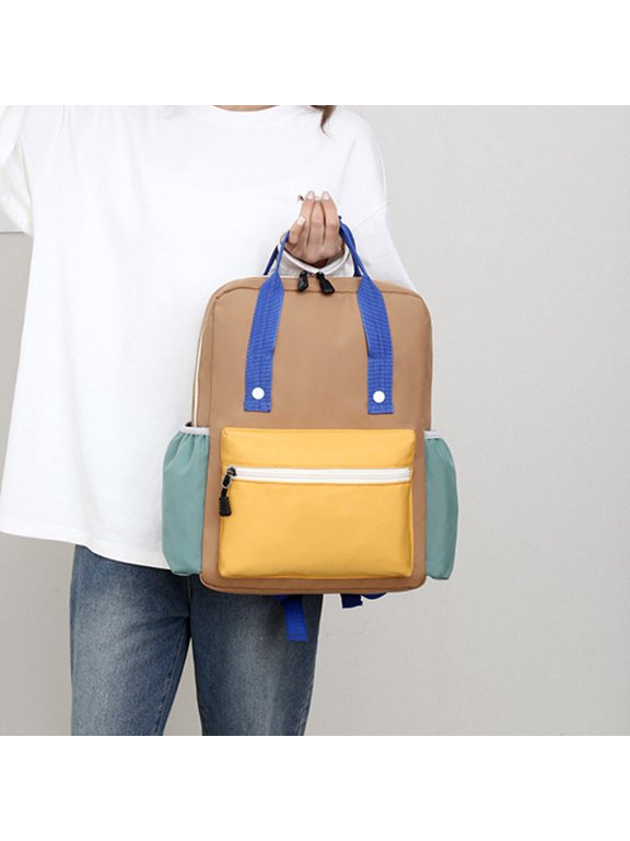 Lightweight and Comfortable Double Shoulder Backpack, Durable Cloth Material, Breathable Lining, Cute Color Block Design for Students, School, Travel, Daily Use, Leisure Activities
