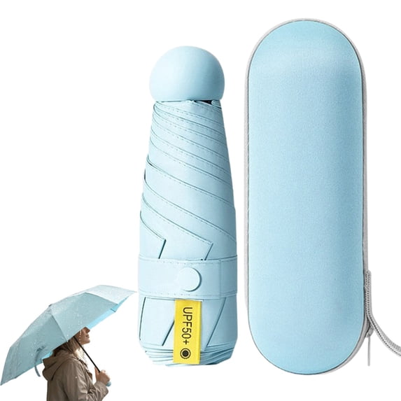 Lightweight Compact All-Weather Umbrella, 6-Rib 5-Fold Capsule Pocket Umbrella, Small Compact Portable Folding Umbrellas for Purse, Rain and Sun Travel, 1 Pack