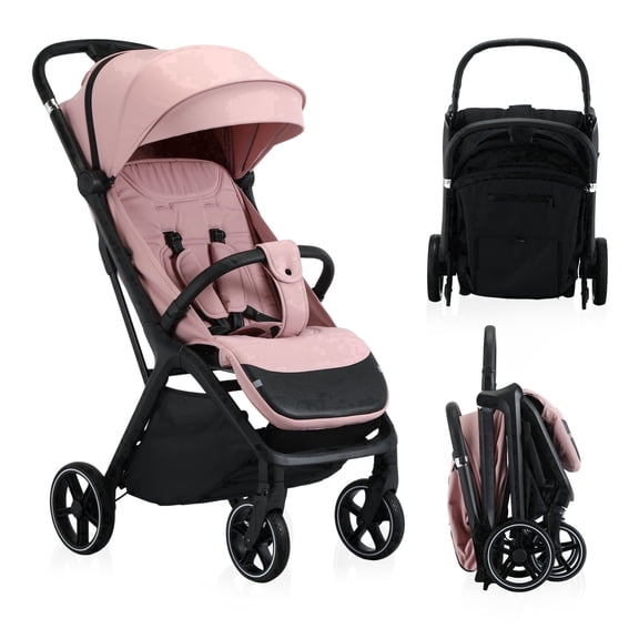 Lightweight Compact Baby Stroller,One-Click Fold Travel Stroller with Adjustable Recline & Canopy,from 6 Months to 48.5 lb (Pink)