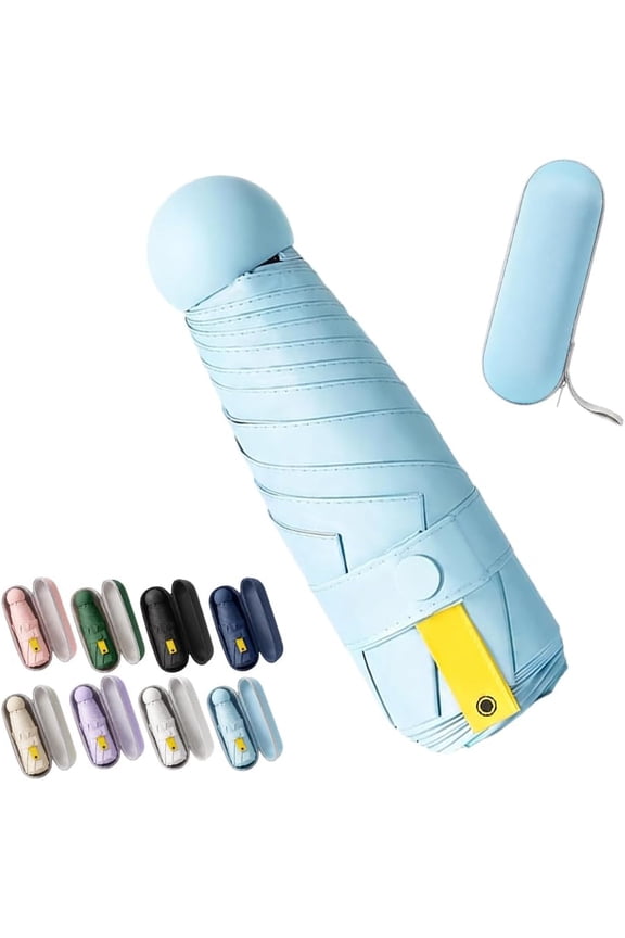 Lightweight Compact Folding Umbrella 6-Rib 5-Fold Capsule Pocket for Rain and Sun Travel