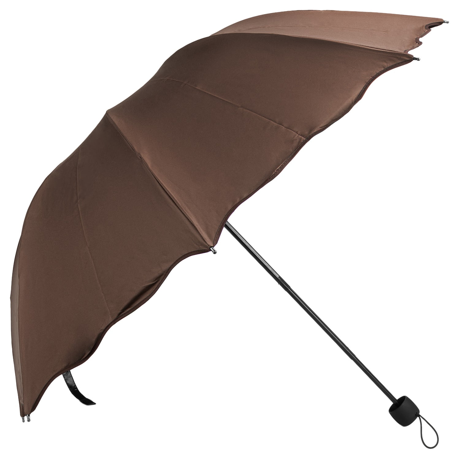 Lightweight Compact Travel Sized Windproof Nylon Umbrella With Scalloped Edges and Easy Open Button