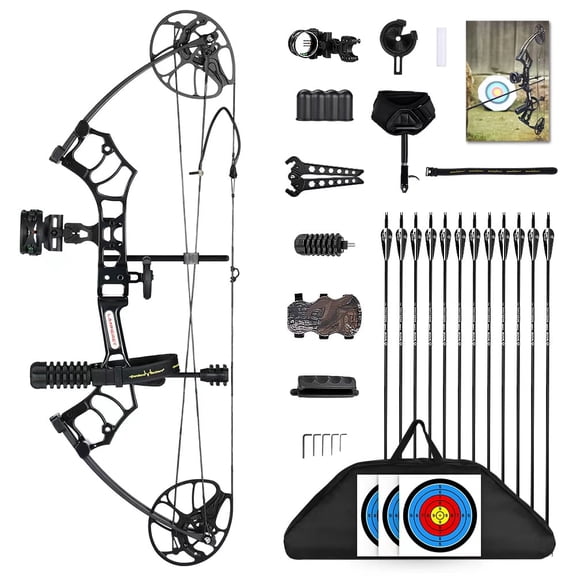 P2.Lightweight Compound Bow Package for Youth, Adults, Beginners & Women,22.5"-30" Draw Length,10-50 Lbs Draw Weight,290fps,Practice and Hunting Bow Archery Set