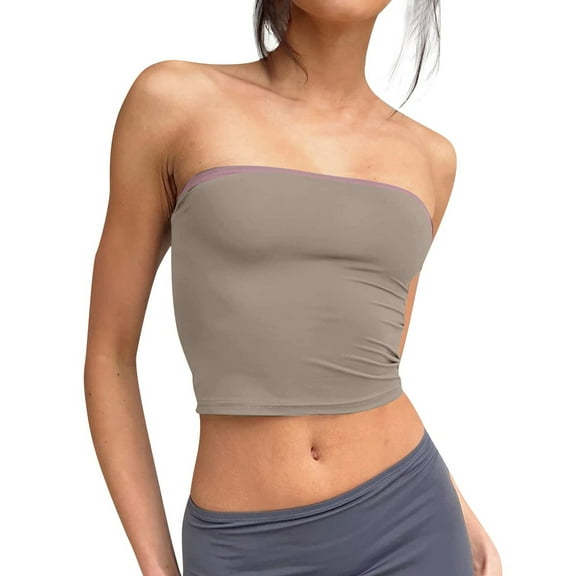 Lightweight Compression Tank Tops, Machine-Washable Seamless Tanks Minimalist Boho Summer Camisole Collection 10-Color Retro Tube Tops For Festivals Strapless Crop Gym And Beige