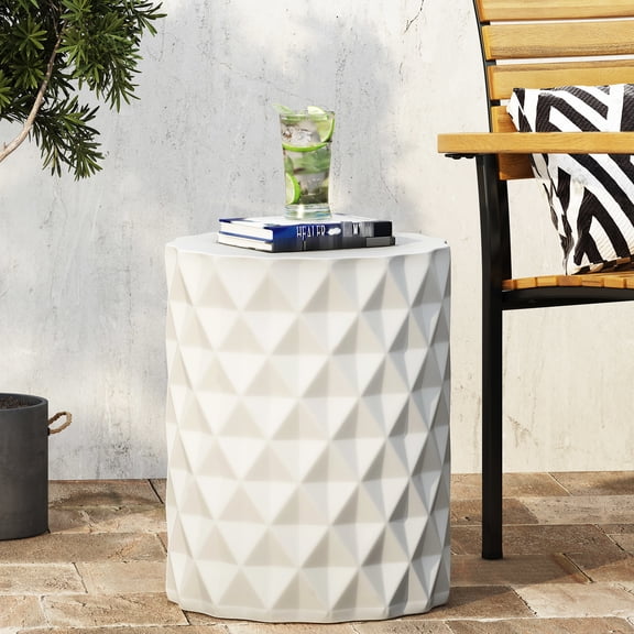 Lightweight Concrete Accent Table, Simple Geometric Structure, Stylish And , No Assembly, 15.26 In Width X 18.98 Height, Antique White Pattern For Home Use, Construction, 15.26"w 18.98"h, Finish