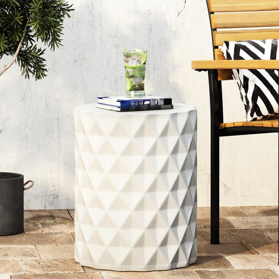 Lightweight Concrete Accent Table, Simple Geometric Structure, And Stylish, No Assembly, 15.47 In Width X 18.46 Height, Antique White Outdoor , Shaped Design, Functional , 15.47"d 18.46"h, Finish