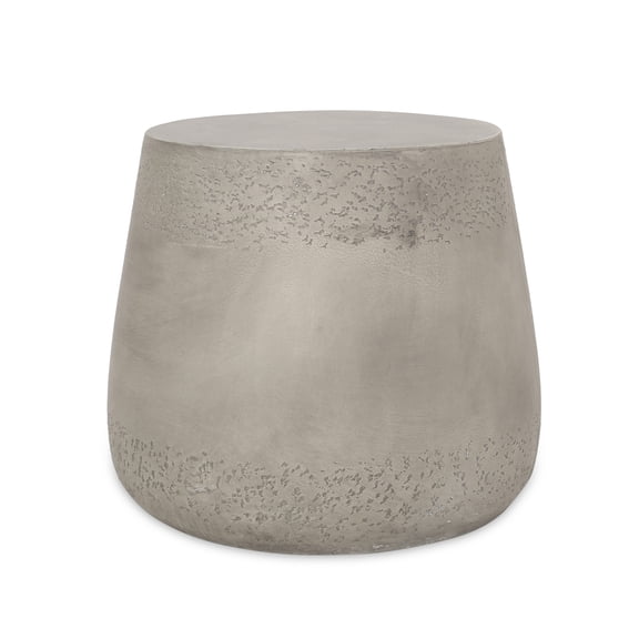 Lightweight Concrete Drum Side Table for Outdoor Patio - 19 inch Boho Accent Table, No Assembly Required, Light Gray