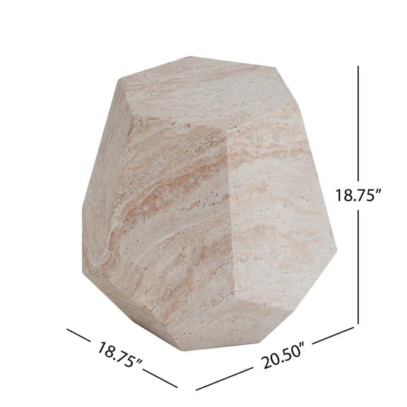 Lightweight Concrete Hexagonal Round Side Table for Indoor Outdoor, 18.75 Travertine Accent Table Beige