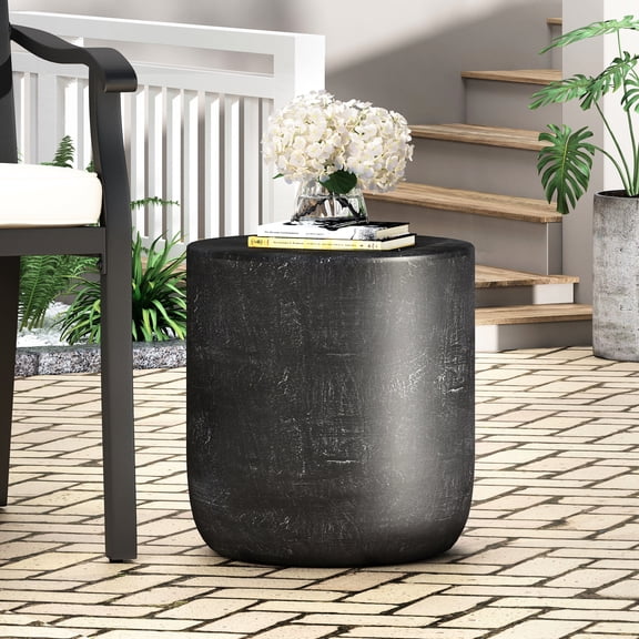 Lightweight Concrete Indoor Side Table, Matte Black, 15.94"x15.94"x16.16", Functional And Stylish Table In For Patio & Indoor, Practical