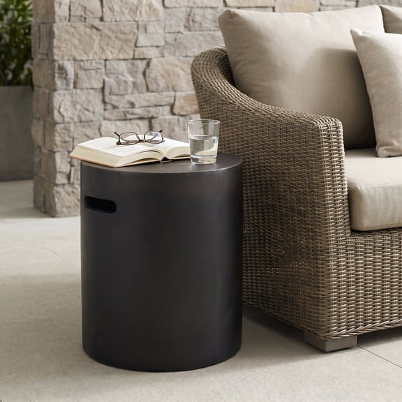Lightweight Concrete Outdoor Side Table Copper, Rustic Patio End Table with Cutout Handle for Small Spaces