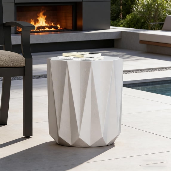 Lightweight Concrete Outdoor Side Table – Modern Patio End Table, Concrete Finish Accent Table for Garden, Backyard, Balcony