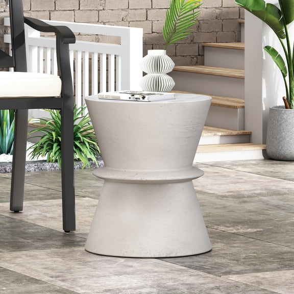 Lightweight Concrete Outdoor Work Table. Sleek Structure. 15.78"w X 15.78"d 18.3"h, Antique White, For Projects Side Transforms Decor