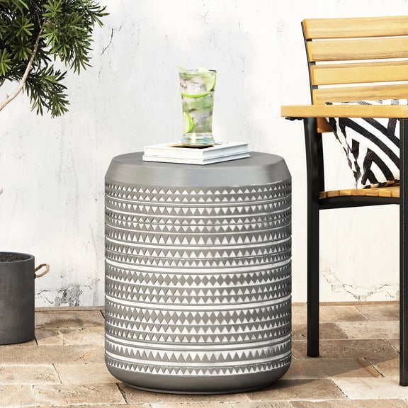 Lightweight Concrete Patio Side Table - Bohemian Flair. , Portable. No Assembly. 18.22" Height. White Ideal For & Indoor. , 15.3"x15.3"x18.22". Assembly
