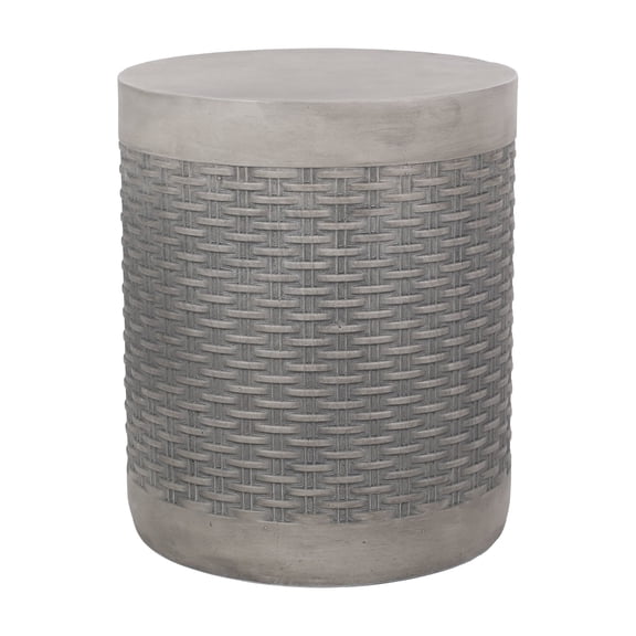 Lightweight Concrete Round End Table for Outdoor Patio, 15.75 Side Table with Basket Weave Pattern