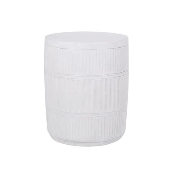 Lightweight Concrete Side Table Cylinder Fluted Design Modern Accent Table 18.5 Inch