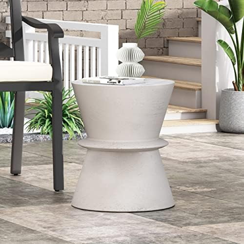 Lightweight Concrete Side Table: Modern Hourglass Design Accent Table - Indoor Outdoor Use for Studio Reception & Patio Decor$$Furniture