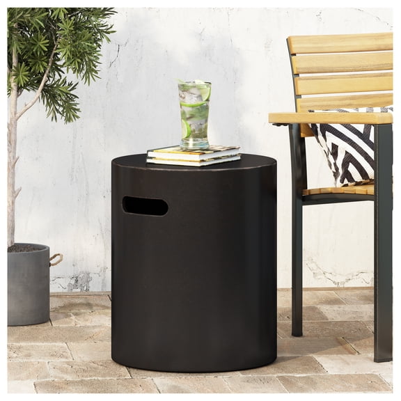 Lightweight Concrete Side Table, Outdoor End Table, Copper Finish, Modern Cylindrical Design, 15.5" W x 18.5" H, No Assembly Copper + Magnesium Oxide