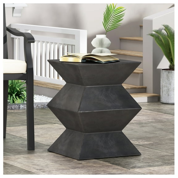 Lightweight Concrete Side Table - Outdoor Modern Geometric End Table - Small Square Patio Side Table - Durable Living Room Accent Table - 15.5" H