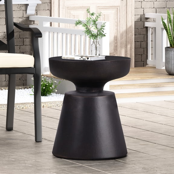 Lightweight Concrete Side Table with Solid Pedestal Base / Enhance Indoor & Outdoor Spaces Effortlessly